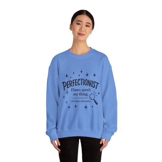 Womens Perfectionist Sweatshirt, Funny Clean Design with Stars, No Flaws Detected Quote Pullover, Minimalist Cozy Gift for Her