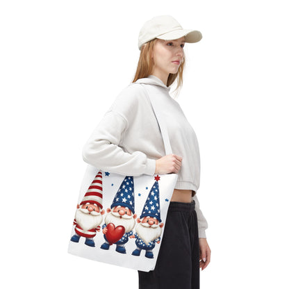 Patriotic Gnome Tote Bag, Stars and Stripes Reusable Grocery Bag, Cute Gnome Summer Bag, Holiday Gift Tote, Eco-Friendly Shopping Bag