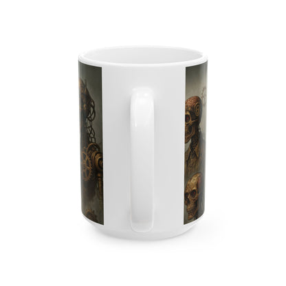 Steampunk Zombie Coffee Mug, Gothic Industrial Steam Era Design, Mechanical Skull Wrap Mug Gift for Him, Ceramic Mug, (15oz)