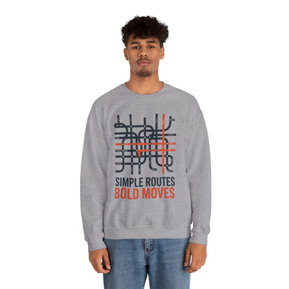 Men's Heavy Blend™ Crewneck Sweatshirt, Simple Routes Bold Moves Sweatshirt, Minimalist Metro Map Graphic Pullover