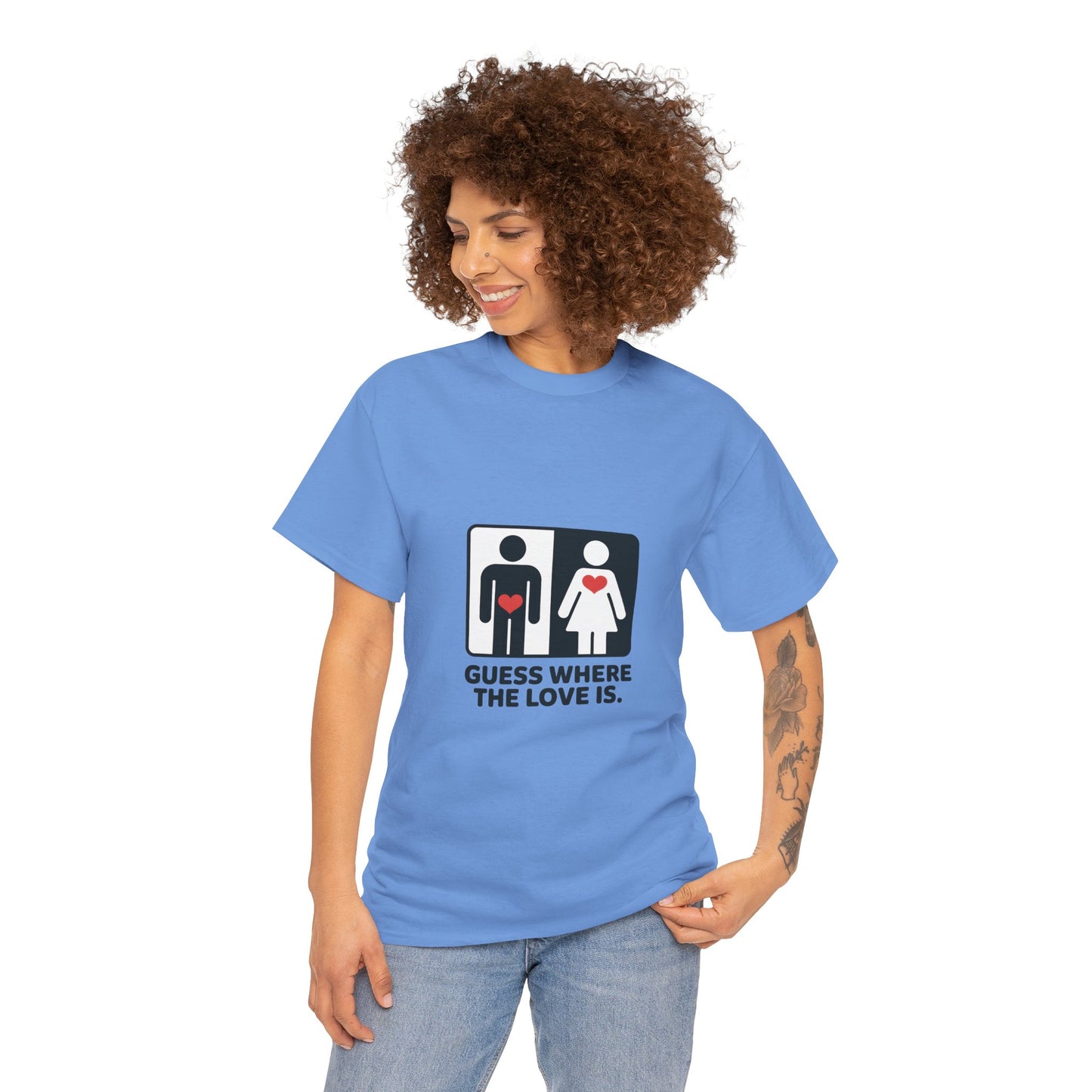Funny Love Location Women's T-Shirt, Bold Graphic Humorous Relationship Tee, Gift for Couples, Valentine's Day Gift, Love joke tee