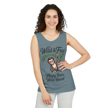 Wild & Free Monkey Tank Top, Messy Hair Wild Heart Womens Tank, Cute Jungle Animal Shirt, Boho Adventure Tank, Fun Nature Lover Gift