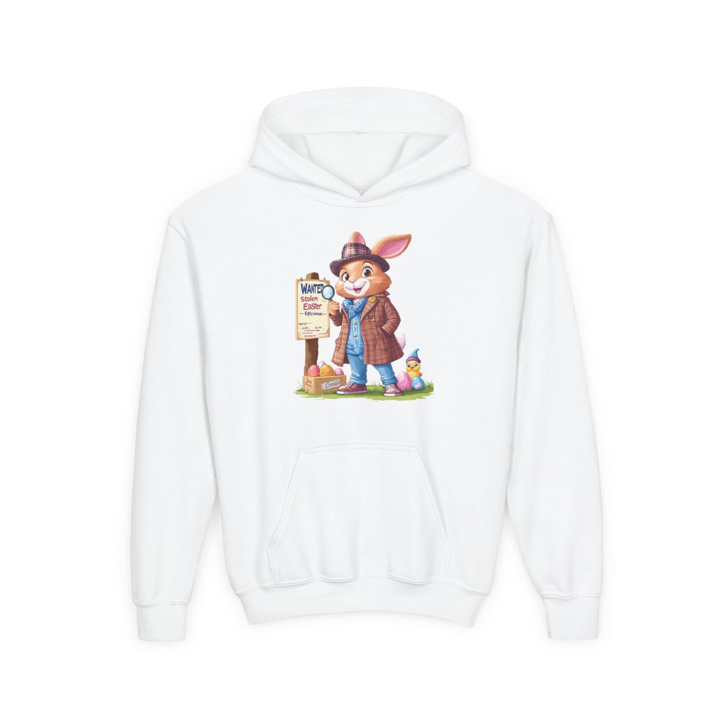 Detective Bunny Easter Hoodie for Kids - Fun Egg Hunt Youth Sweatshirt, Cute Spring Holiday Outfit, Cozy Hooded Gift for Boys & Girls