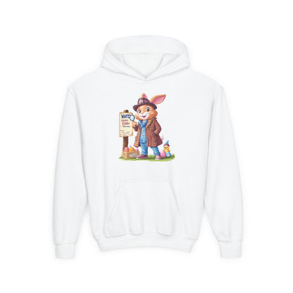 Detective Bunny Easter Hoodie for Kids - Fun Egg Hunt Youth Sweatshirt, Cute Spring Holiday Outfit, Cozy Hooded Gift for Boys & Girls