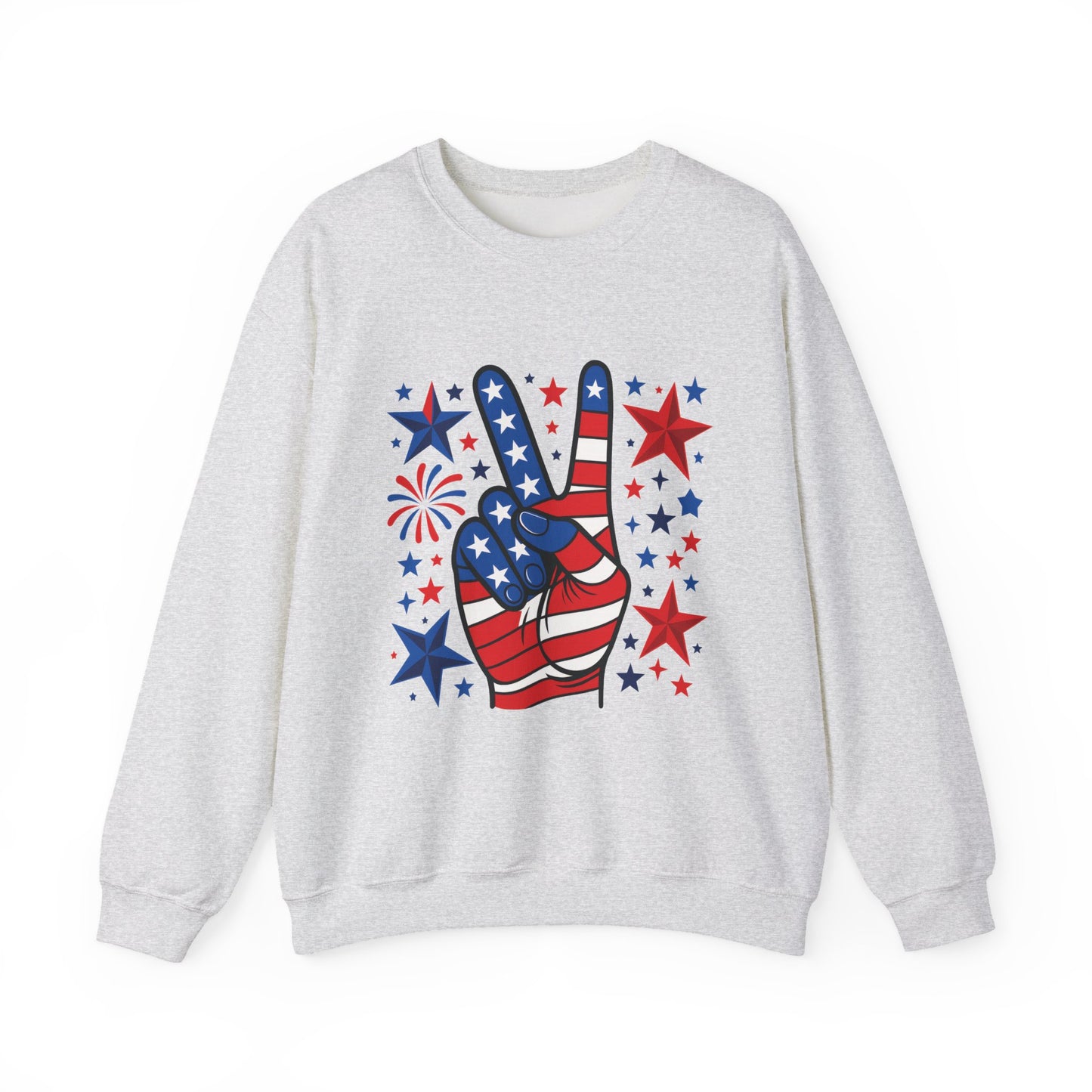 Patriotic Peace Crewneck Sweatshirt - Unisex Heavy Blend, 4th of July Clothing, Peace Sign Design, Casual Wear, Gift for Him/Her