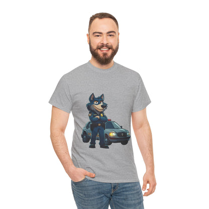 Cool Police Wolf Cartoon Shirt, Funny Cop Animal Graphic Tee,  Law Enforcement Gift T-Shirt, Tee for Dog Lovers, Gifts for Police Week