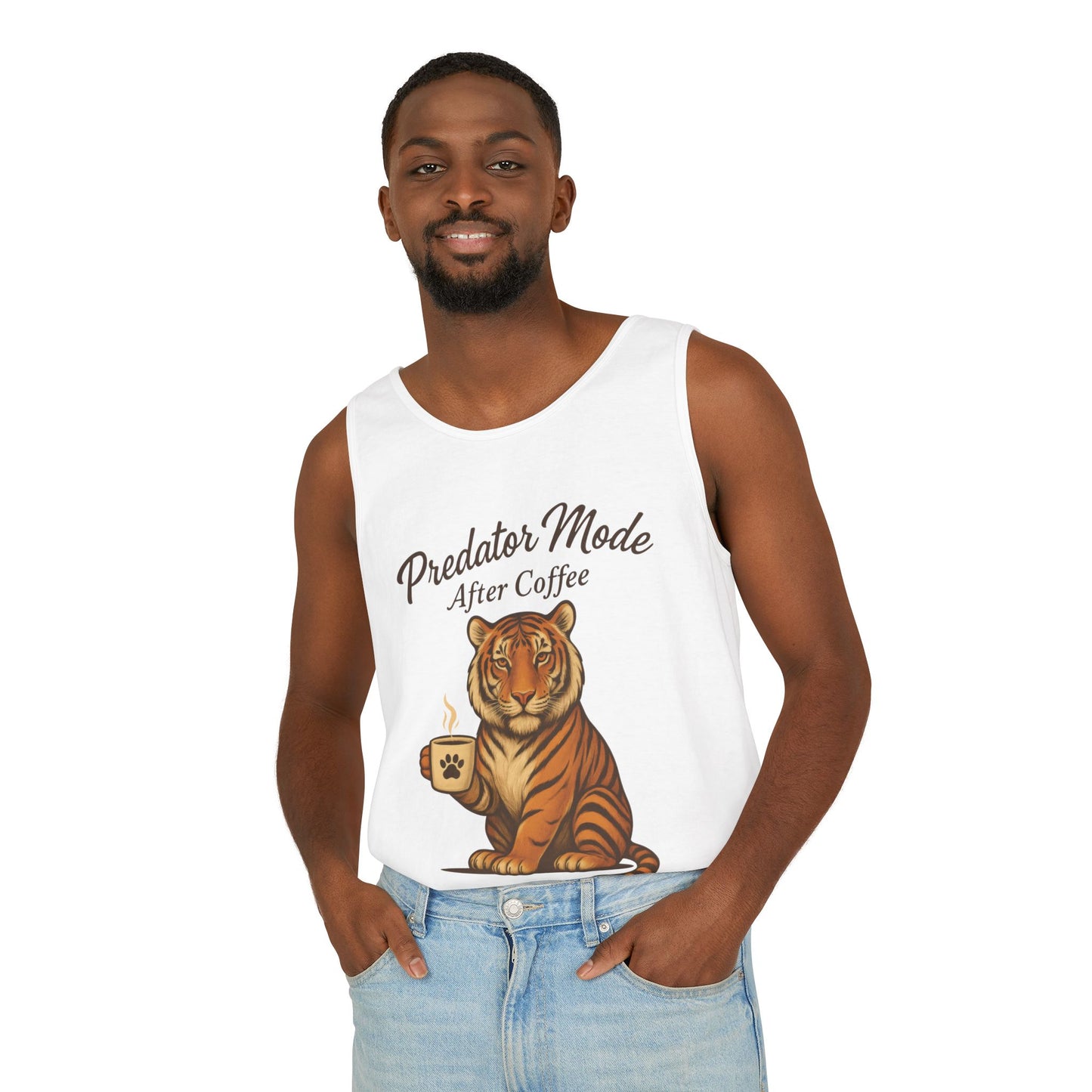 Predator Mode After Coffee Tank Top - Funny Coffee Lover Mens Muscle Tank - Tiger Caffeine Gym Shirt - Morning Motivation Top