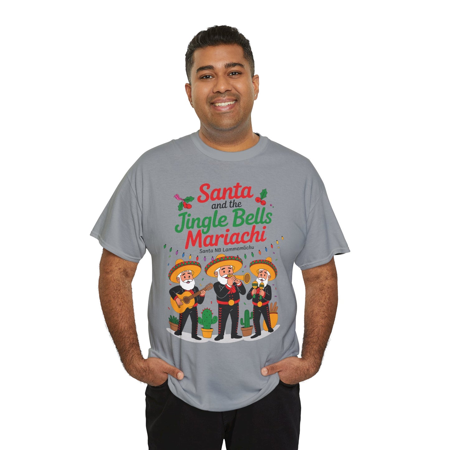 Santa and the Jingle Bells Mariachi, Funny Mexican Christmas T-Shirt, Latin Fiesta Holiday Tee, Navidad Humor Shirt
