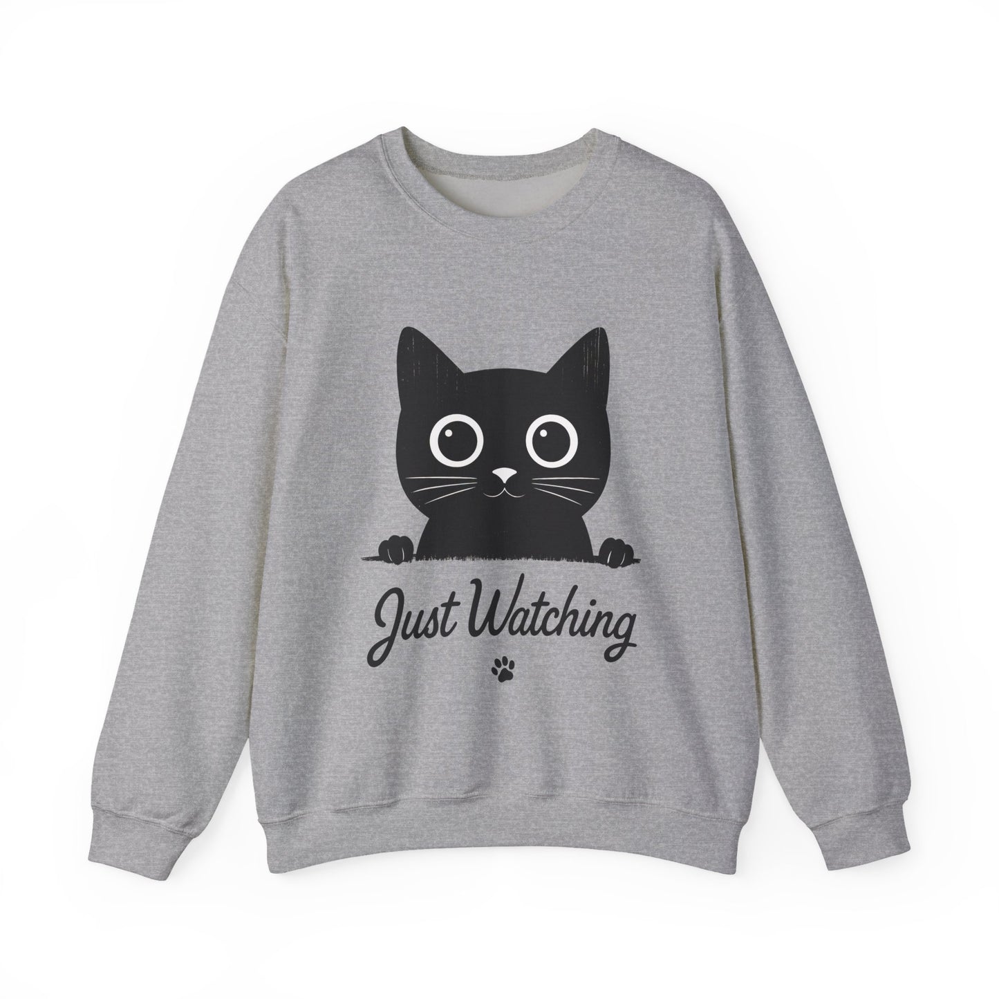 Funny Black Cat Womens Crewneck Sweatshirt - Just Watching Minimalist Kitty Pullover - Cozy Cat Lover Gift, Pet Owner Apparel