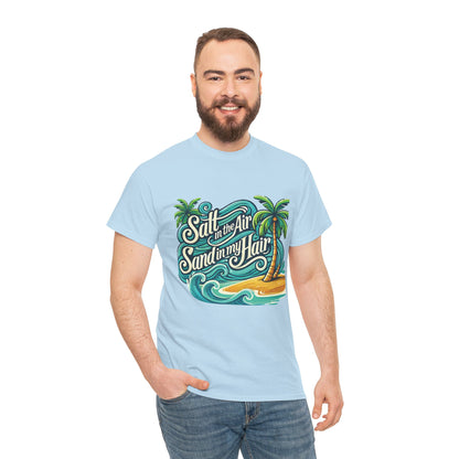 Salt in the Air Sand in My Hair Shirt, Beach Summer Vibes Graphic T-Shirt, Tropical Ocean Palm Design, Ocean-Themed Shirt, Gift Beach Lovers