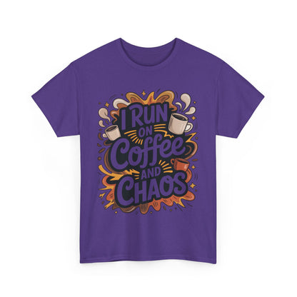 Run on Coffee and Chaos Tee, Unisex Cotton T-Shirt, Coffee Lover Gift, Casual Wear, Perfect for Relaxing Days