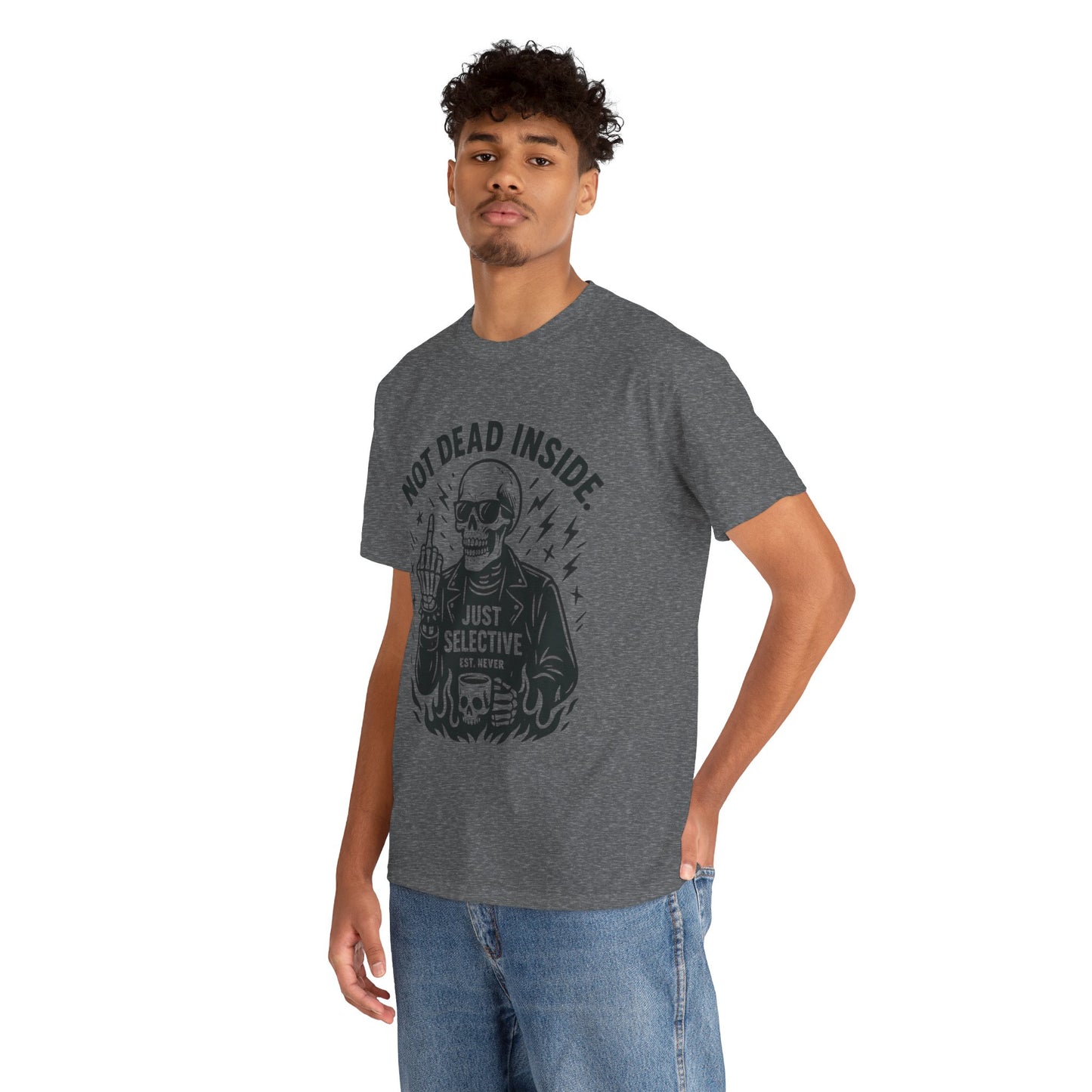 Mens Dark Humor Graphic Shirt, Not Dead Inside, Funny Graphic Shirt for Casual Wear, Gifts for Him, Halloween, Occasions, Funny Skeleton Tee