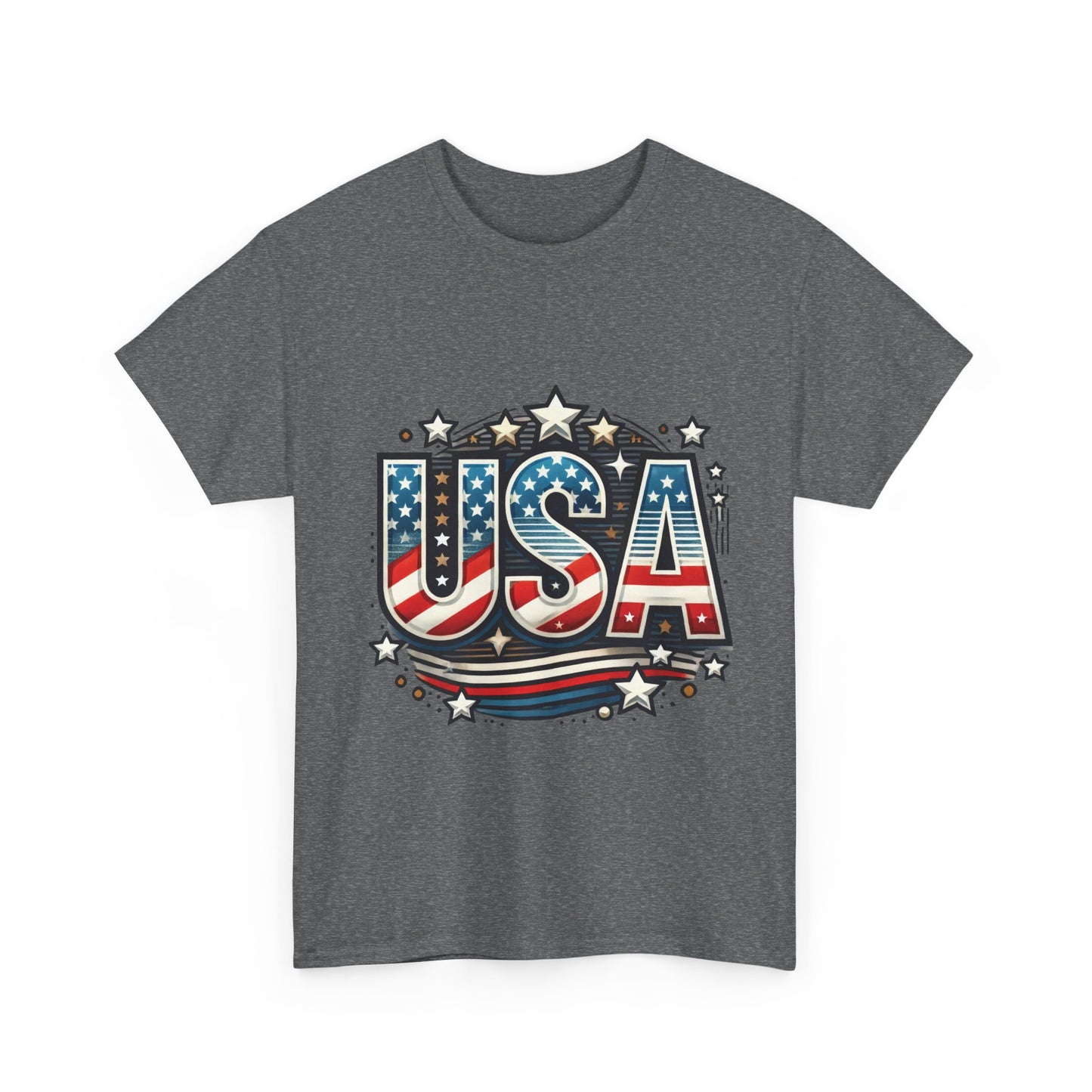 Patriotic USA T-Shirt, Unisex Heavy Cotton Tee for Independence Day, Memorial Day, 4th of July, Casual Wear, Gifts