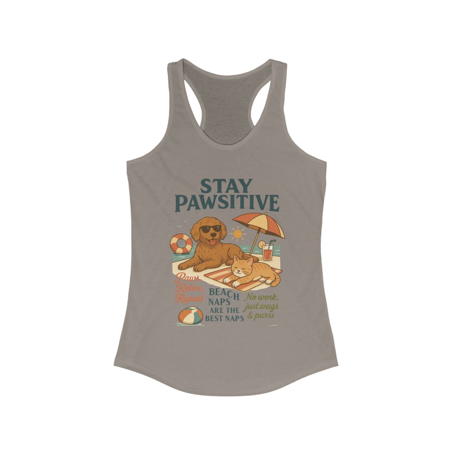Stay Pawsitive Womens Tank, Cute Dog & Cat Beach Tee, Summer Pet Lover Tee, Animal Graphic Heavy Cotton Tee, Fun Pet Lovers Gift