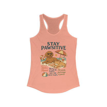 Stay Pawsitive Womens Tank, Cute Dog & Cat Beach Tee, Summer Pet Lover Tee, Animal Graphic Heavy Cotton Tee, Fun Pet Lovers Gift