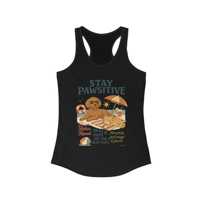 Stay Pawsitive Womens Tank, Cute Dog & Cat Beach Tee, Summer Pet Lover Tee, Animal Graphic Heavy Cotton Tee, Fun Pet Lovers Gift