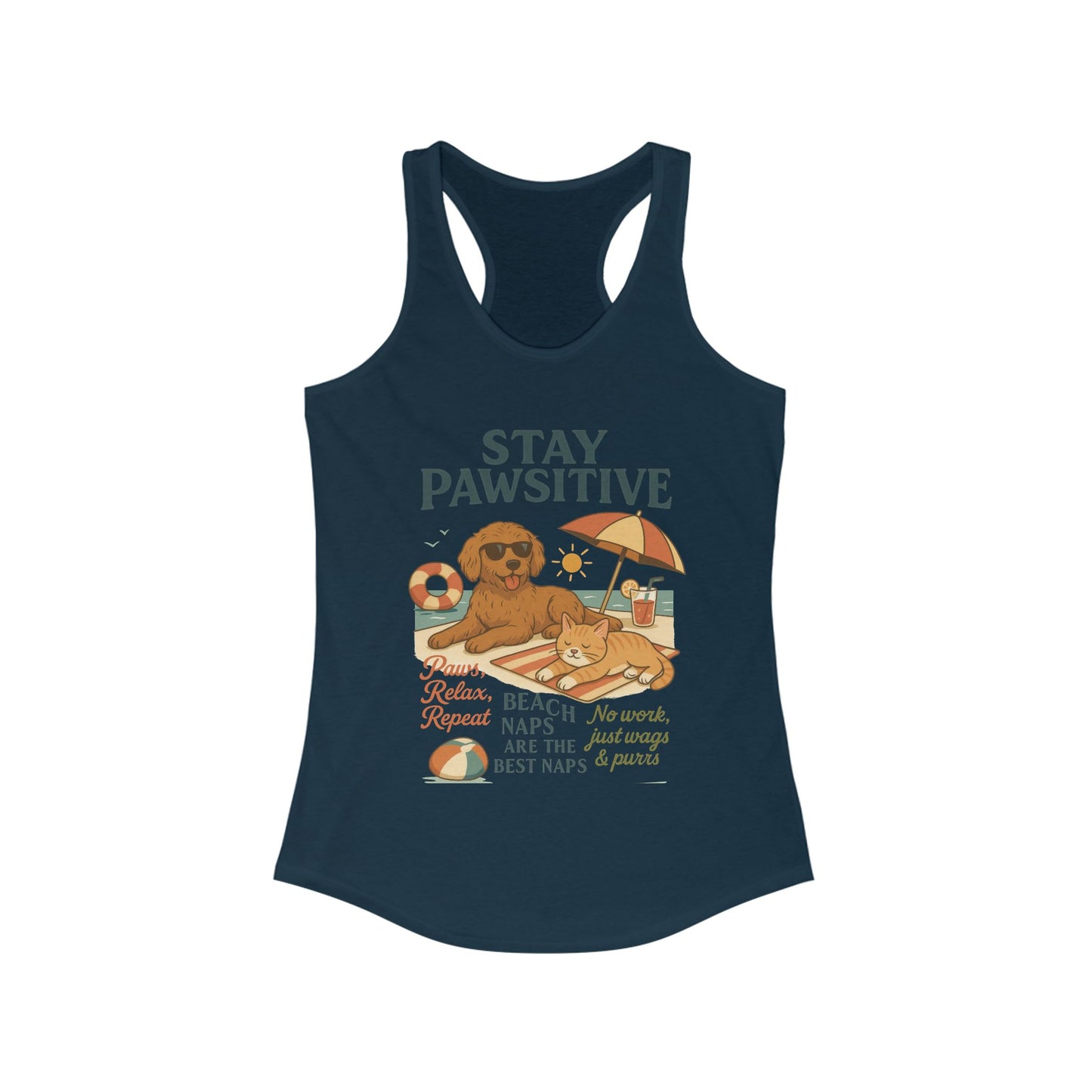 Stay Pawsitive Womens Tank, Cute Dog & Cat Beach Tee, Summer Pet Lover Tee, Animal Graphic Heavy Cotton Tee, Fun Pet Lovers Gift