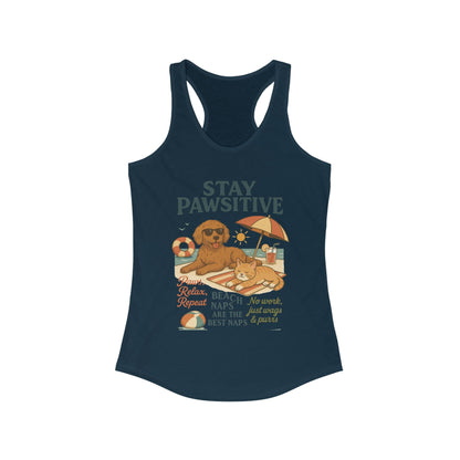 Stay Pawsitive Womens Tank, Cute Dog & Cat Beach Tee, Summer Pet Lover Tee, Animal Graphic Heavy Cotton Tee, Fun Pet Lovers Gift