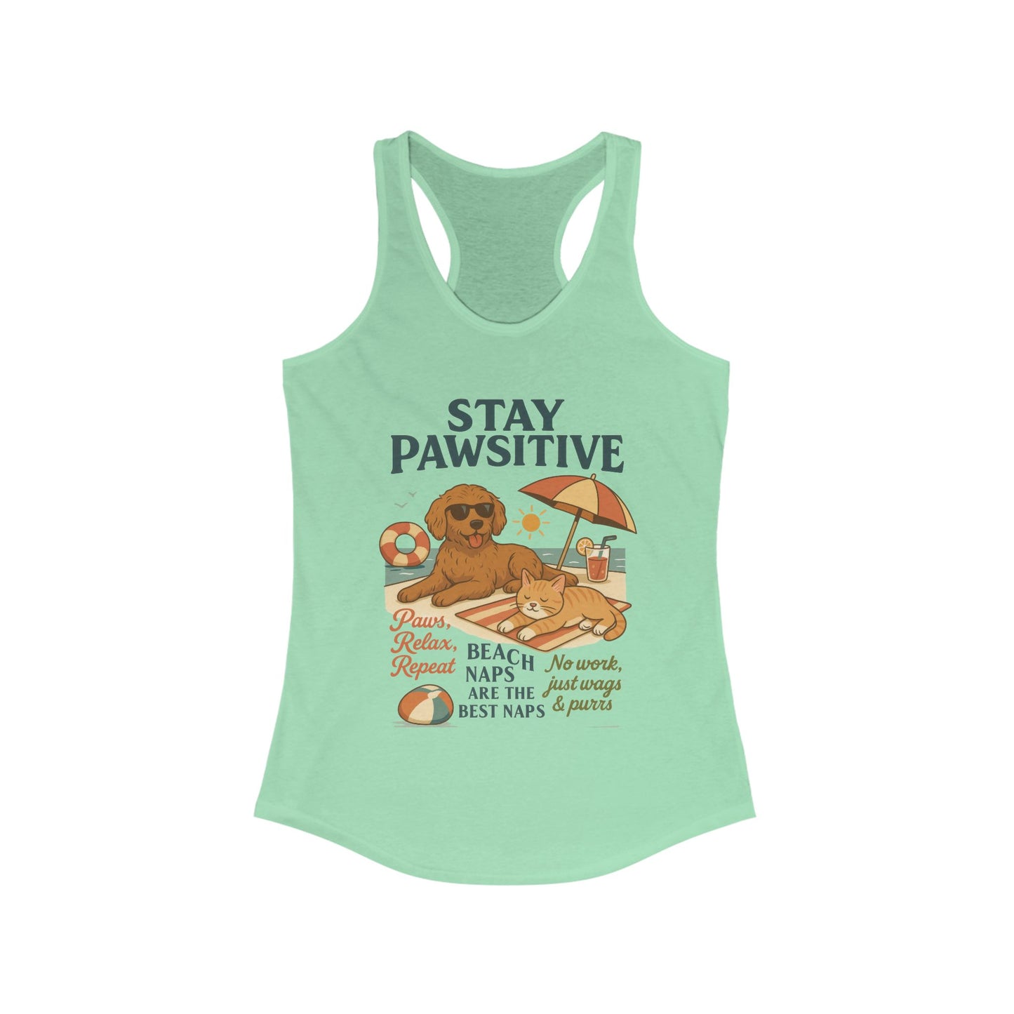 Stay Pawsitive Womens Tank, Cute Dog & Cat Beach Tee, Summer Pet Lover Tee, Animal Graphic Heavy Cotton Tee, Fun Pet Lovers Gift
