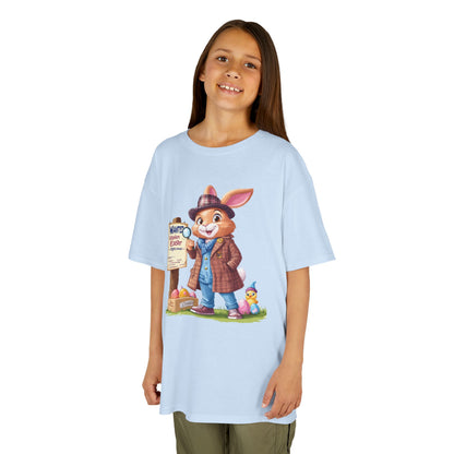 Detective Bunny Easter Kids Tee - Fun Egg Hunt T-Shirt with Mystery Theme, Cute Spring Gift for Kids, Heavy Cotton Easter Outfit