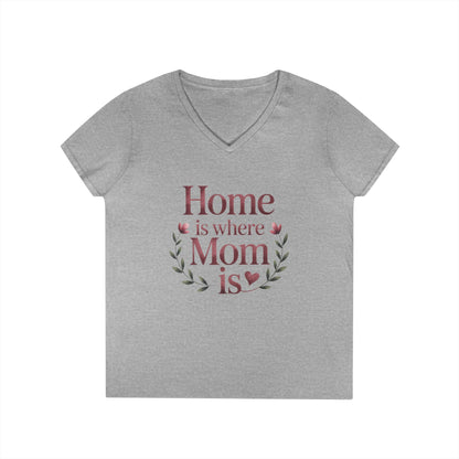 Home is Where Mom Is V-Neck T-Shirt, Gift for Moms, Mother's Day T-Shirt, Cute Casual Tee, Family Celebration Apparel, Home Sweet Home