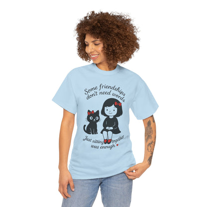 Cute Cat & Girl Graphic Tee, Playful Gift for Cat Lovers, Cat and Girl Design, Gift for Cat Owners, Women's Cotton T-Shirt