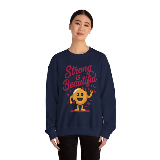 Strong is Beautiful Womens Crewneck Sweatshirt, Cute Fitness Graphic Pullover, Gym and Workout Motivation Sweater, Gift for Fitness Lovers