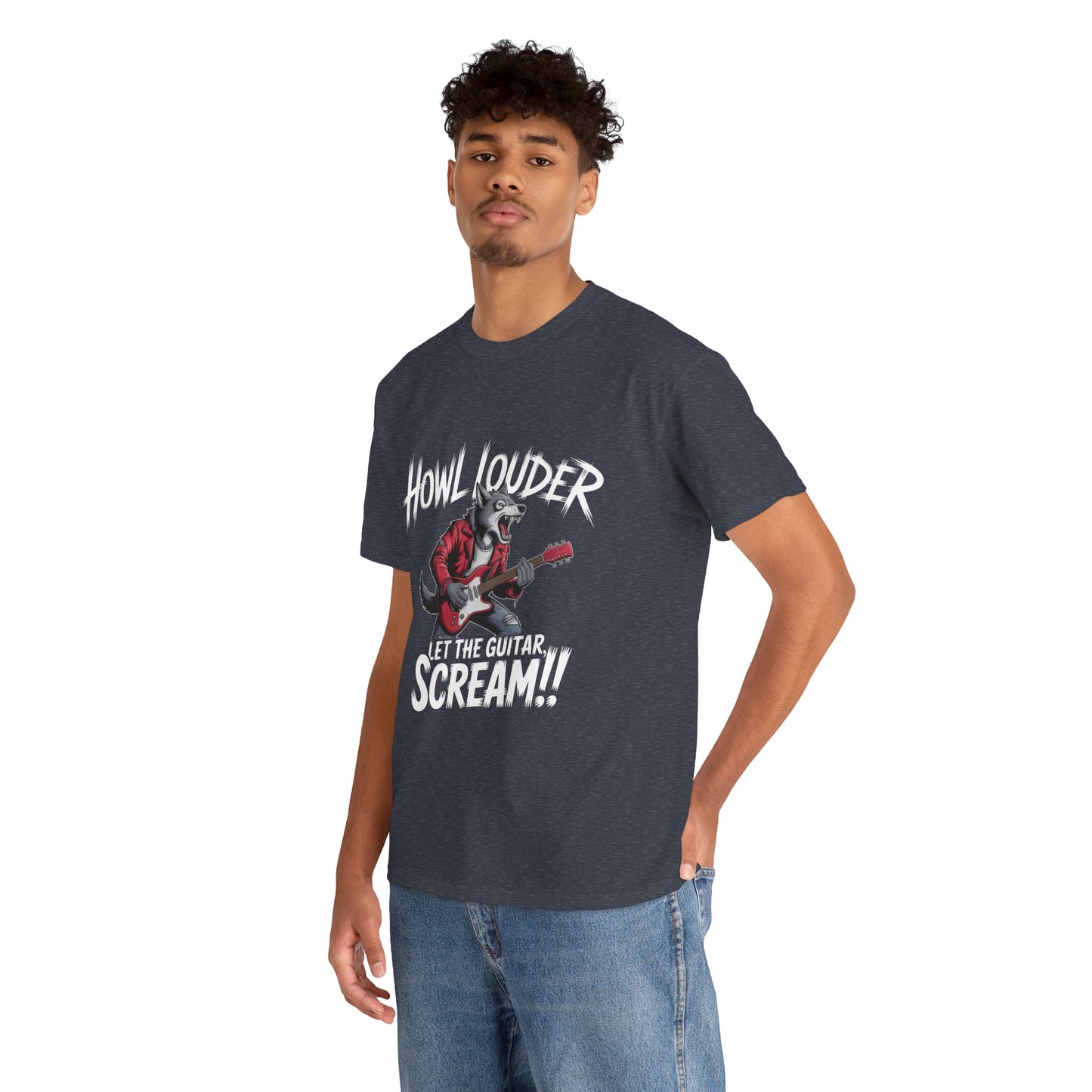 Rockin' Wolf Unisex Tee, Perfect for Music Lovers, Music Lover Graphic T-Shirt, Cool Guitarist Wolf Design, Rock Wolf Electric Guitar Tee