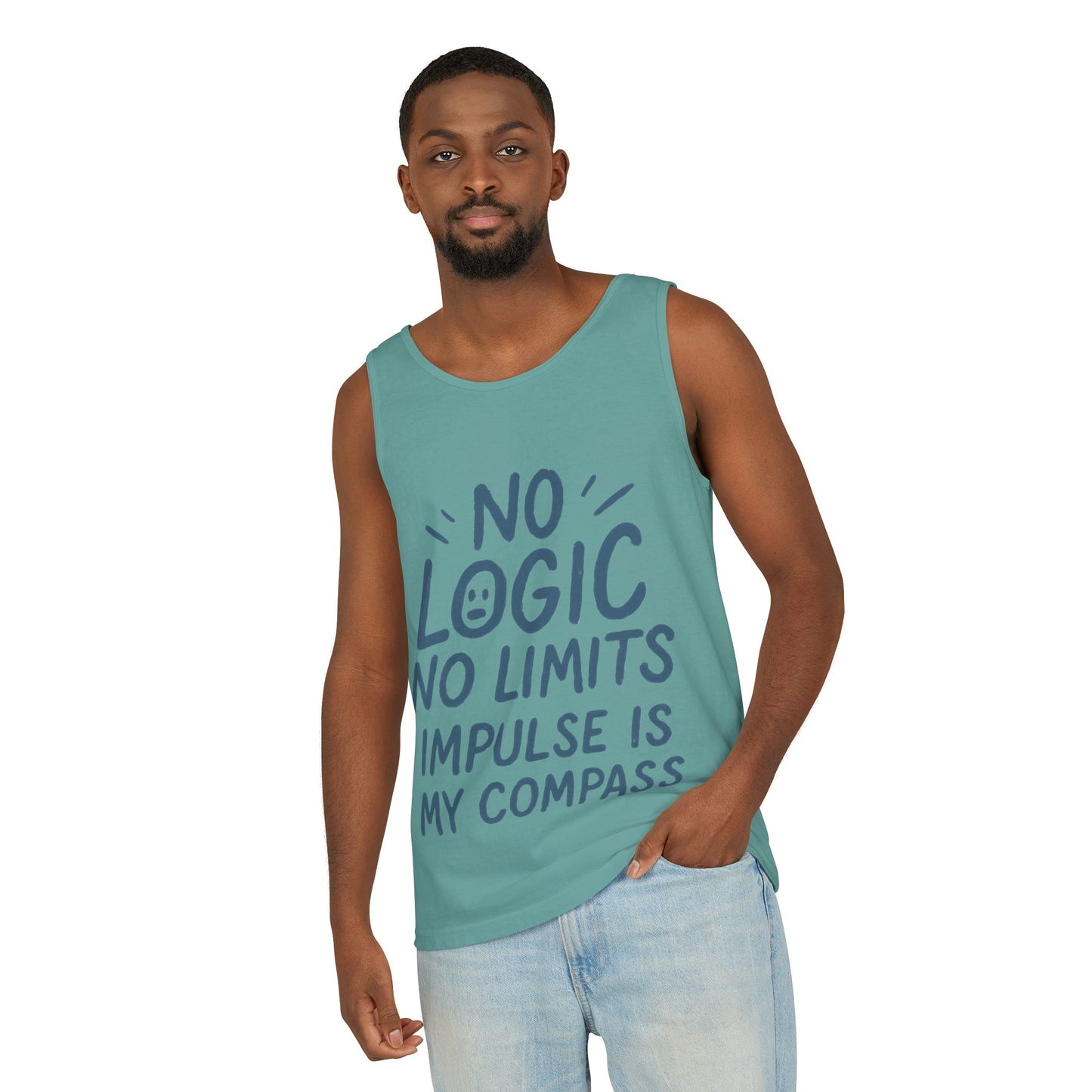Funny Mens Tank Top, No Limits Impulse Quote, Relaxed Fit Tee, Casual Wear for Creatives, Gift for Artists Impulsive Style Shirt