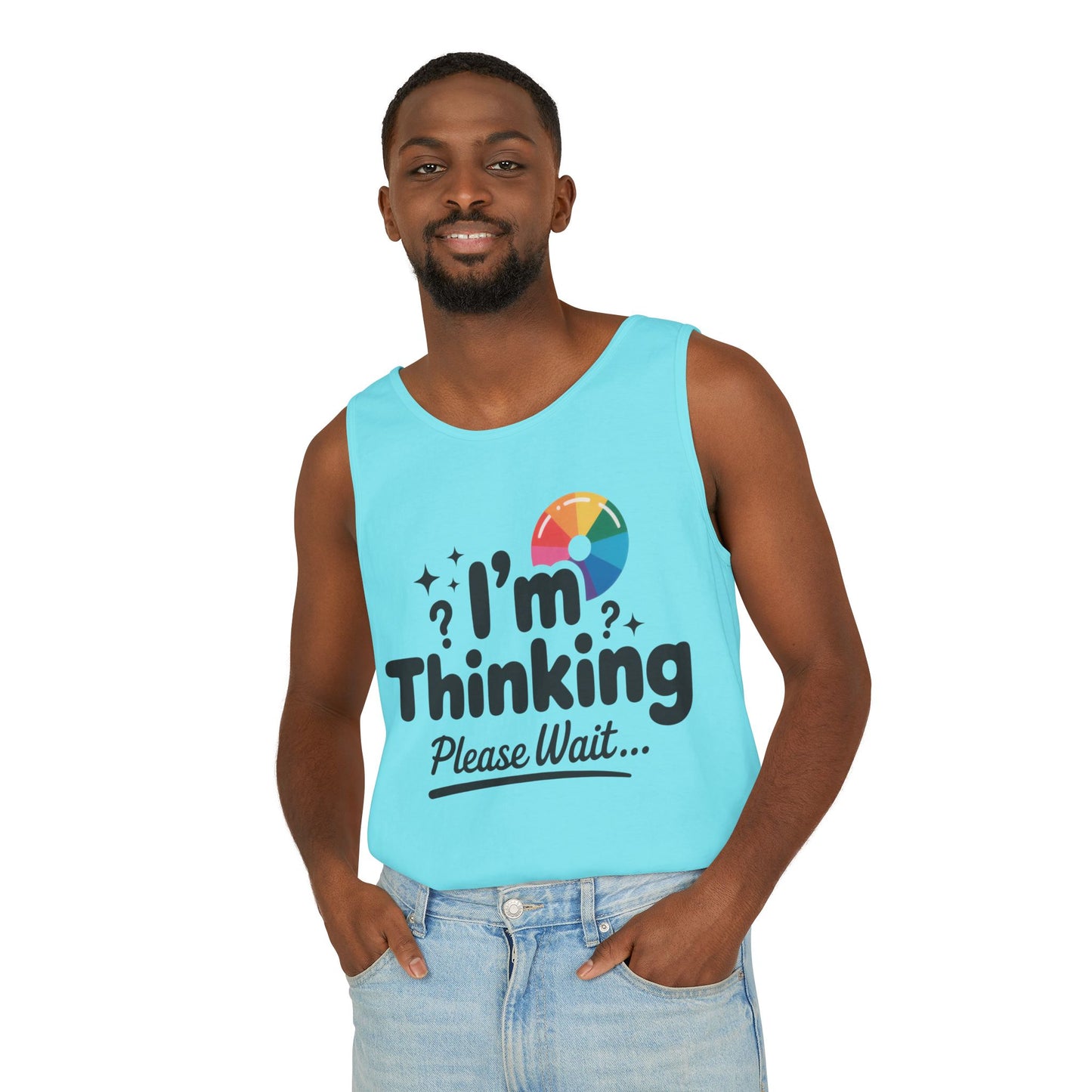 Funny - Im Thinking Please Wait - Mens Tank Top, Cute Geeky Gift for Introverts, Programmers, Designers, Fun Humor Shirt, Gift for Adults