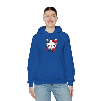 Cute Cat Patriot Women's Hoodie, Women's Heavy Blend Sweatshirt, Gift for Cat Lovers, 4th of July Apparel, Perfect for Independence Day