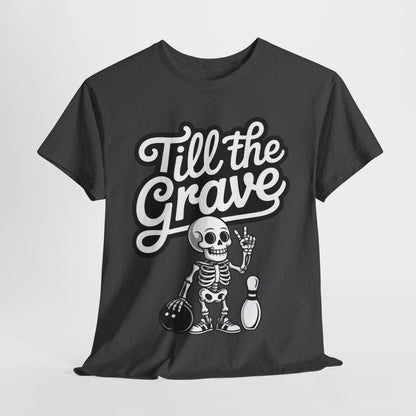 Skeleton Bowling Graphic Tee, Mens Heavy Cotton Tee, Funny Halloween Shirt, Gift for Bowlers, Retro Style Apparel, Casual Wear