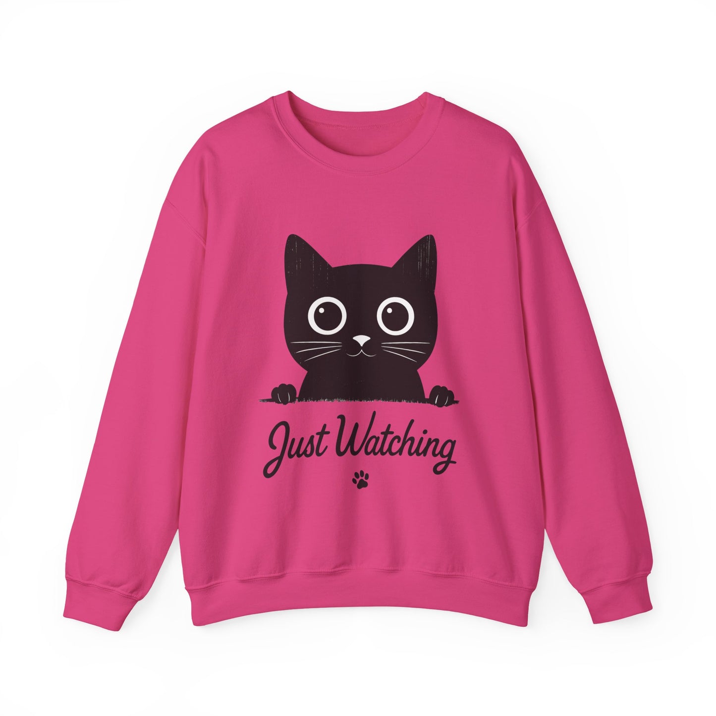 Funny Black Cat Womens Crewneck Sweatshirt - Just Watching Minimalist Kitty Pullover - Cozy Cat Lover Gift, Pet Owner Apparel