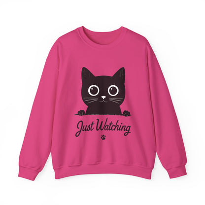 Funny Black Cat Womens Crewneck Sweatshirt - Just Watching Minimalist Kitty Pullover - Cozy Cat Lover Gift, Pet Owner Apparel