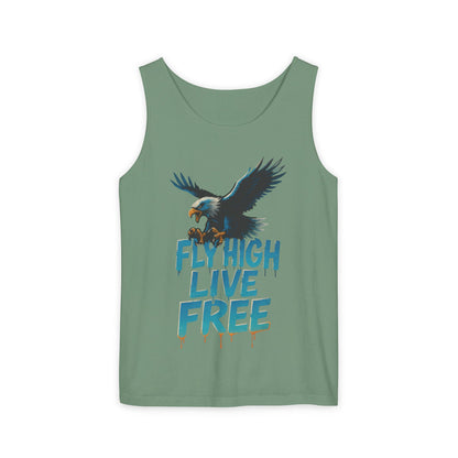 Mens Garment-Dyed Tank Top, Fly High Live Free Eagle Mens Tank Top Gym Wear