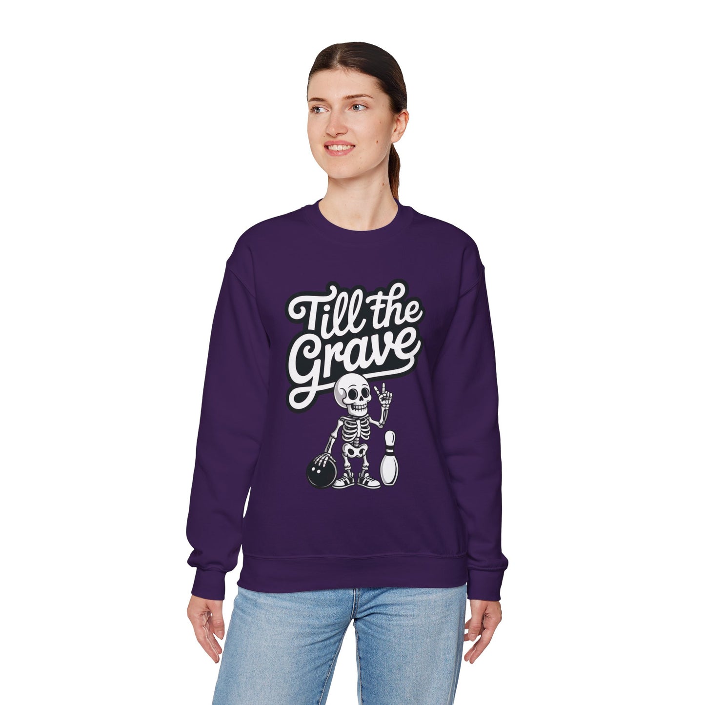 Funny Skeleton Bowling Sweatshirt, Womens Crewneck, Halloween Gift, Casual Wear, Till the Grave Sweatshirt, Bowling Lover Apparel