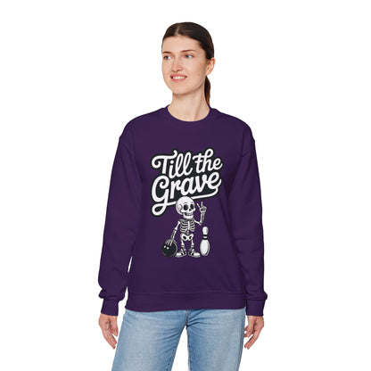 Funny Skeleton Bowling Sweatshirt, Womens Crewneck, Halloween Gift, Casual Wear, Till the Grave Sweatshirt, Bowling Lover Apparel