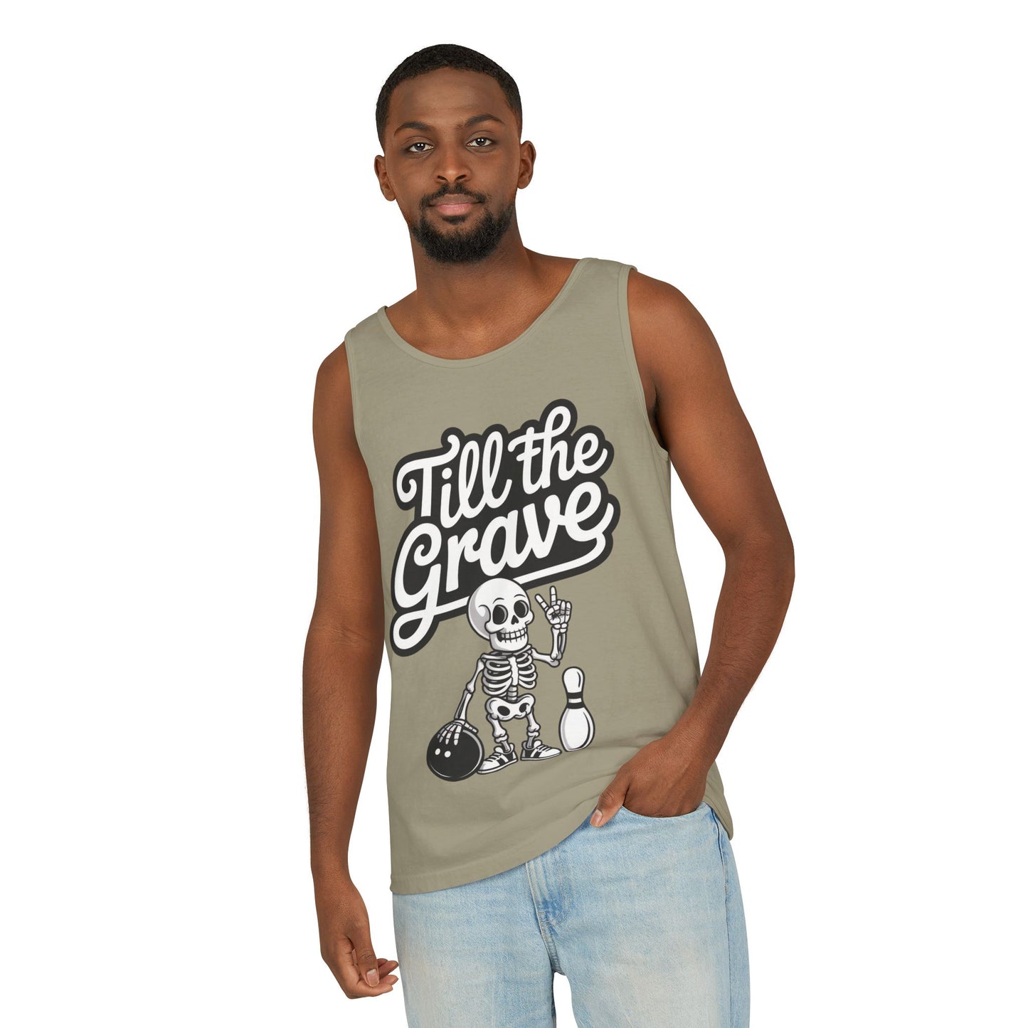 Funny Skeleton Bowling Tank Top, Halloween Apparel, Casual Summer Style, Cool Bowler Skull Workout Top, Strike Till the End