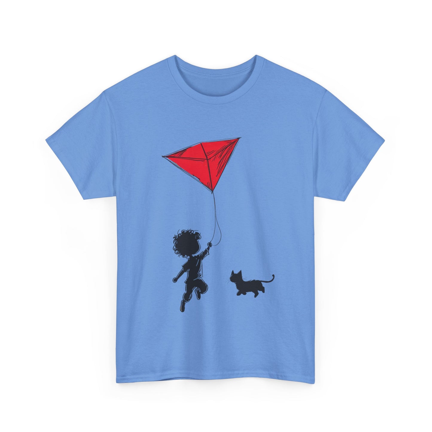 Cute Kid and Cat Design T-Shirt, Playful Gift for Cat Lovers, Summer Style, Cat Lover T-Shirt, Gift for Cat Owners, Women's Cotton T-Shirt