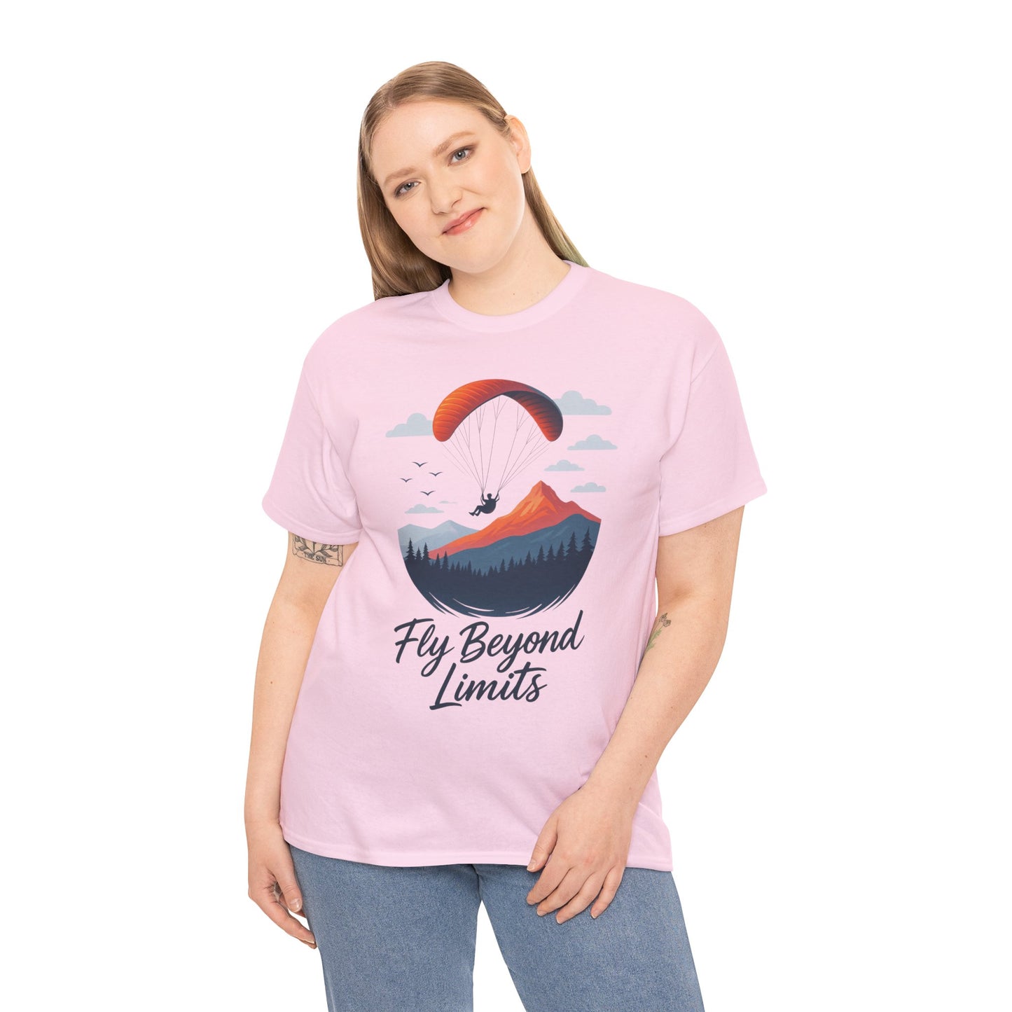 Paragliding Adventure T-Shirt, Mountain Landscape Tee, Nature Travel Lover Shirt, Outdoor Hiking Gift, Unisex Heavy Cotton Tee