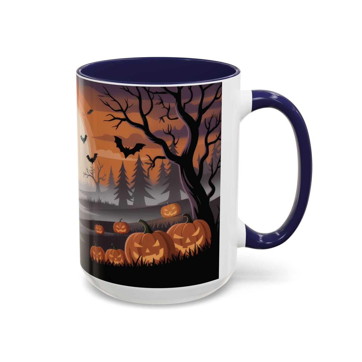 Halloween Pumpkin Forest Mug, Spooky Sunset Landscape Coffee Cup, Gothic Fall Gift for Her - Him, Accent Coffee Mug (11, 15oz)