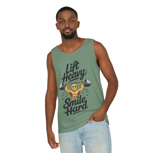 Mens Lift Heavy Smile Hard Tank Top, Funny Gym Workout Fitness Shirt, Mens Funny Gym Tank