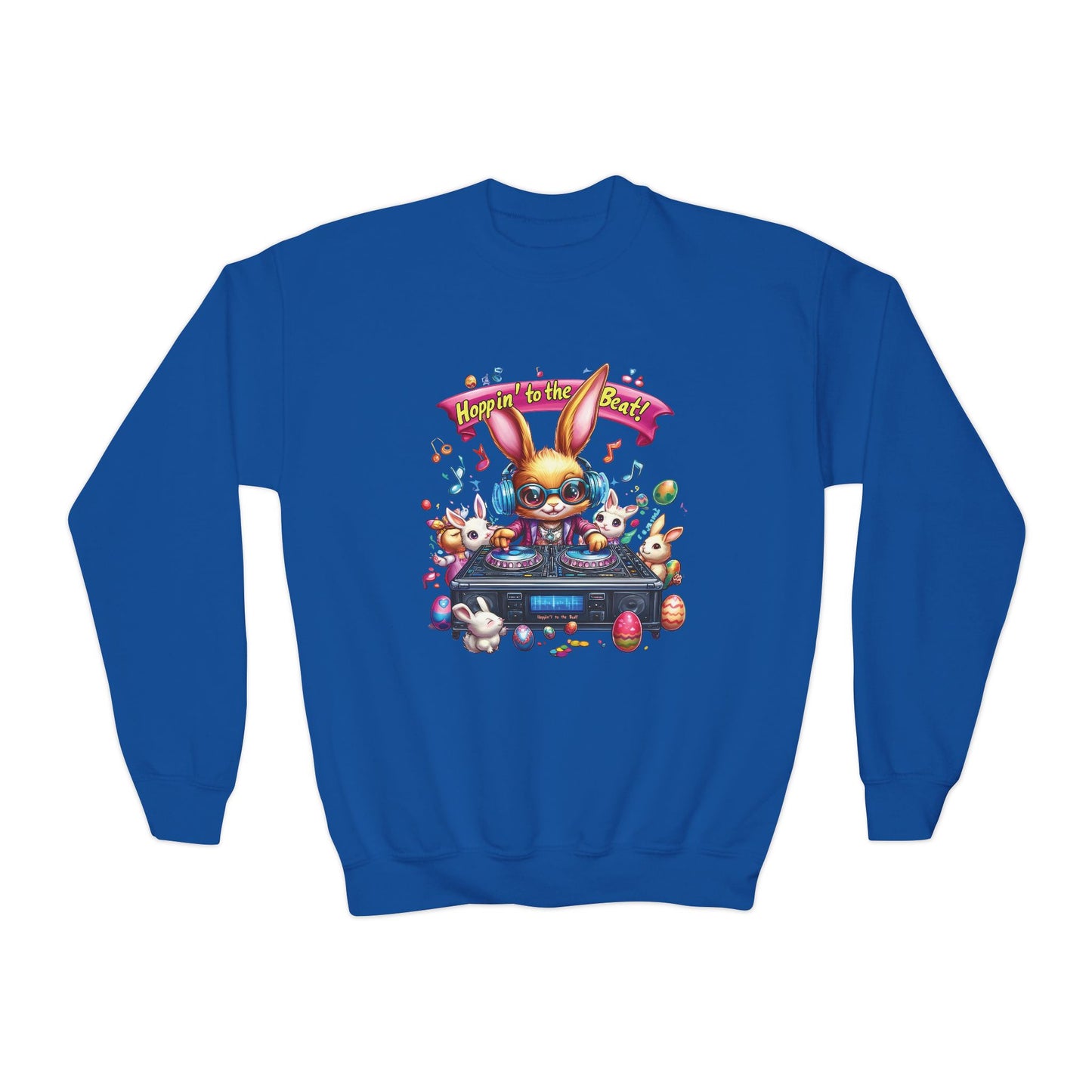 DJ Bunny Easter Kids Sweatshirt - Fun Music Bunny Crewneck for Spring, Hoppin' to the Beat Design, Cute Gift for Easter & Parties