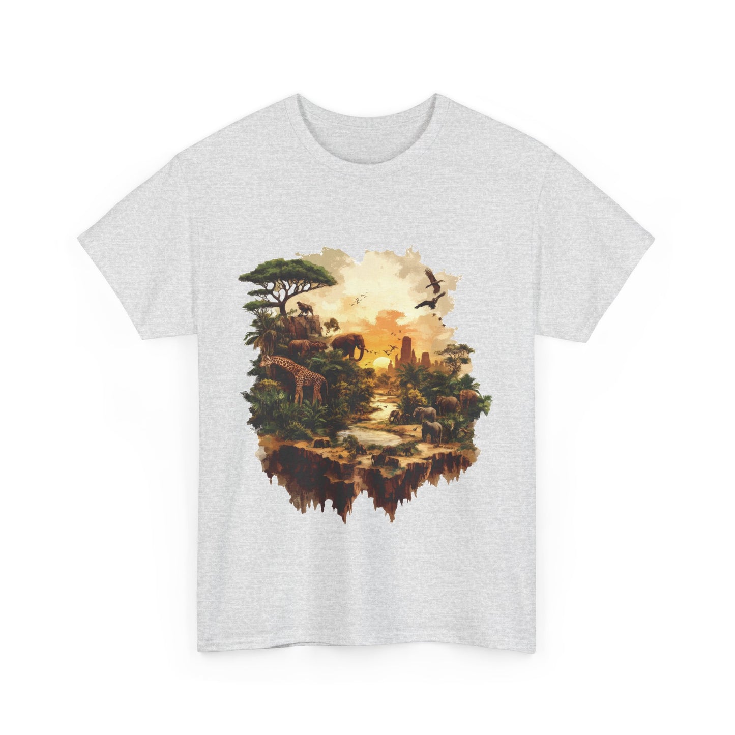 Safari Sunset Animal Print T-Shirt, Jungle Wildlife Graphic Tee , African Nature Unisex Heavy Cotton Shirt, Gift for Nature Lovers
