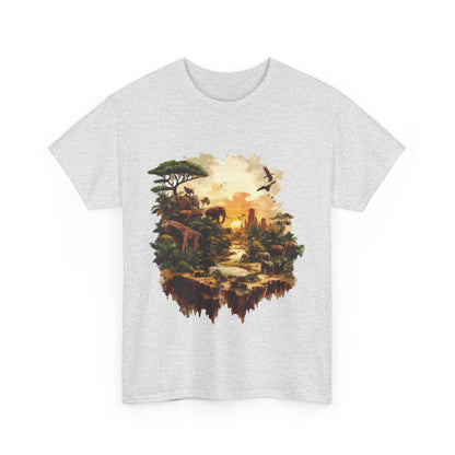 Safari Sunset Animal Print T-Shirt, Jungle Wildlife Graphic Tee , African Nature Unisex Heavy Cotton Shirt, Gift for Nature Lovers