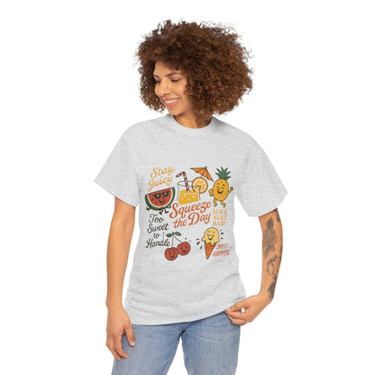 Cute Fruit Pun T-Shirt for Women, Summer Graphic Tee, Kawaii Watermelon Pineapple Ice Cream Design, Squeeze the Day Shirt, Stay Juicy Top