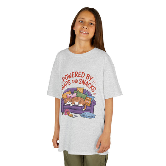 Kids Powered by Naps and Snacks Tee, Funny Kids T-Shirt, Cat Lover Gift, Birthday Present, Cute Cotton Tee, Everyday Wear