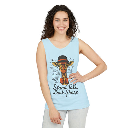Giraffe Inspirational Tank Top, Stand Tall Look Sharp Shirt, Unisex Summer Apparel, Cute Animal Gift, Zoo Lover's Fashion
