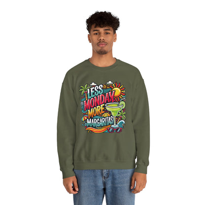 Less Monday More Margaritas Crewneck Sweatshirt, Funny Summer Unisex Beach Vibes Pullover, Fun Unisex Crewneck, Summer Parties Sweatshirt