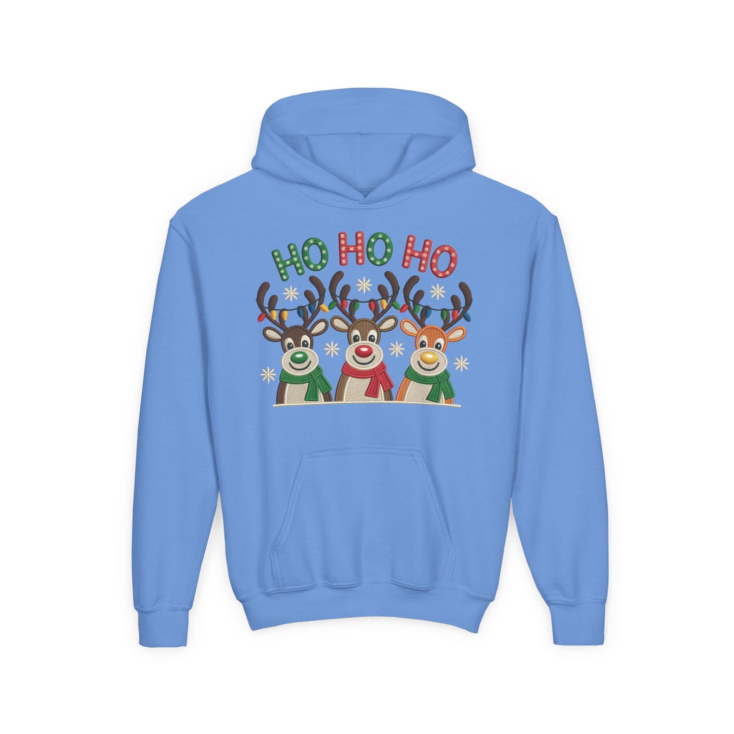 Ho Ho Ho Reindeer Hoodie for Girls, Cute Christmas Holiday Kids Pullover, Youth Hooded Sweatshirt